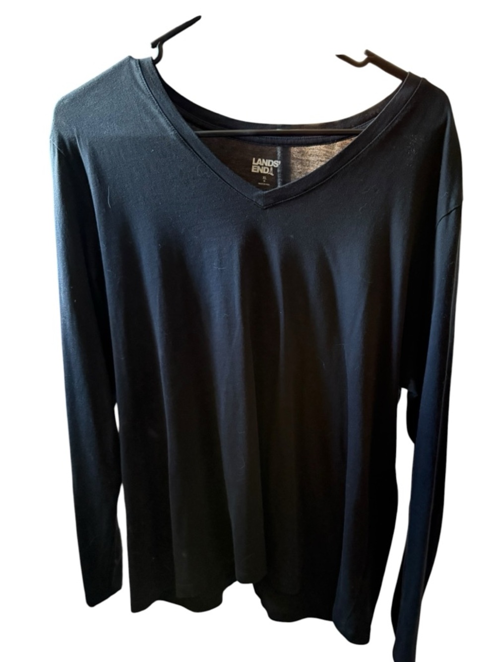 Lands' End Black V-Neck Long Sleeve Top basic layering size xl